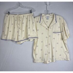 Amanda Stewart Pajama Set 1X Yellow With Medallion Print Sleep Lounge Shorts Set